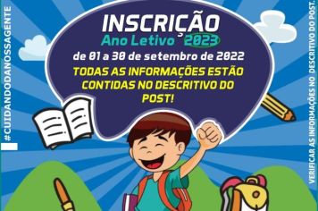 INSCRIÇÃO PARA O ANO LETIVO DE 2023!