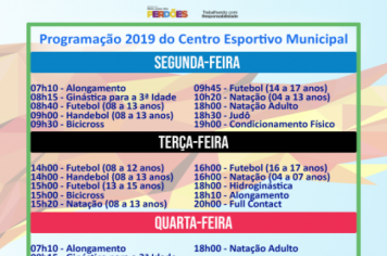 PROGRAMAÇÃO DAS AULAS NO CENTRO ESPORTIVO