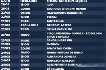 COMEMORAÇÃO AO ANIVERSÁRIO DA CIDADE-PROGRAMAÇÃO