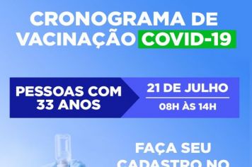 CRONOGRAMA DE VACINAÇÃO CONTRA A COVID PARA PESSOAS DE 33 ANOS