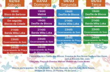 PROGRAMAÇÃO DO CARNAVAL 2019