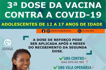 3° DOSE DA VACINA CONTRA  A COVID 19 PARA  ADOLESCENTES