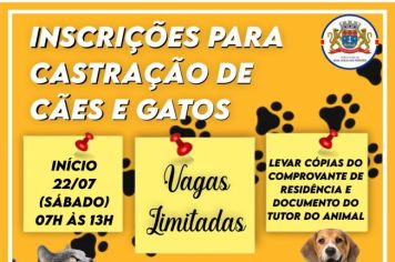 INSCRIÇÕES PARA CASTRAÇÃO DE CÃES E GATOS