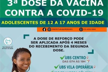 3° DOSE DA VACINA CONTRA  A COVID 19 PARA  ADOLESCENTES