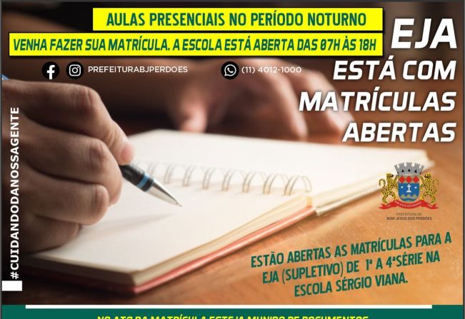 EJA ESTÁ COM MATRÍCULAS ABERTAS