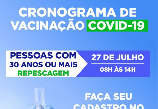 VACINAÇÃO CONTRA A COVID-19 LIBERADA PARA PESSOAS COM 30 ANOS OU MAIS