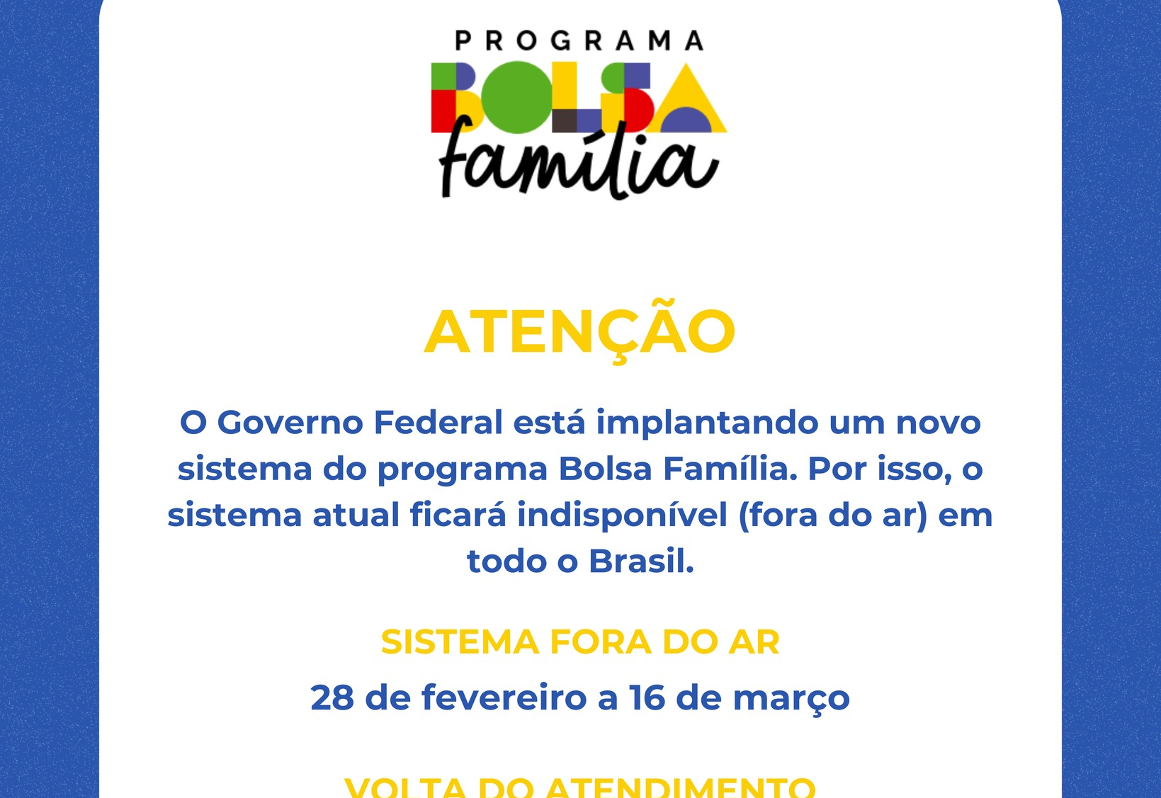 AVISO IMPORTANTE BOLSA FAMÍLIA