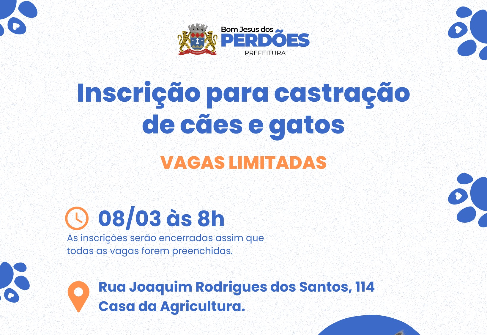INSCRIÇÃO PARA CASTRAÇÃO DE CÃES E GATOS