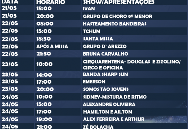 COMEMORAÇÃO AO ANIVERSÁRIO DA CIDADE-PROGRAMAÇÃO