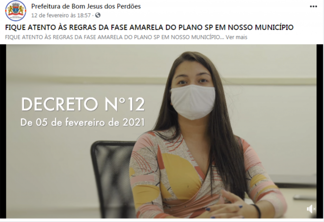 FIQUE ATENTO ÀS REGRAS DA FASE AMARELA DO PLANO SP EM NOSSO MUNICÍPIO